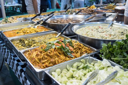 Thai street foods, Thai foods style Rice and Curry at market Bangkok of Thailand.