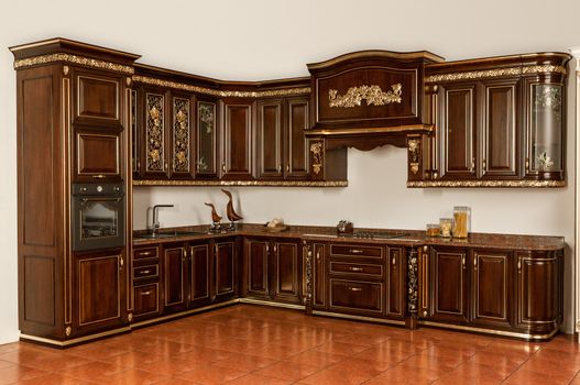 Tashkent, Uzbekistan - May 16, 2016: Luxury kitchen furniture in vintage style