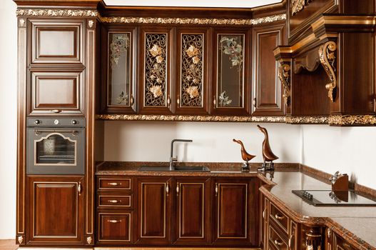Tashkent, Uzbekistan - May 16, 2016: Luxury kitchen furniture in vintage style