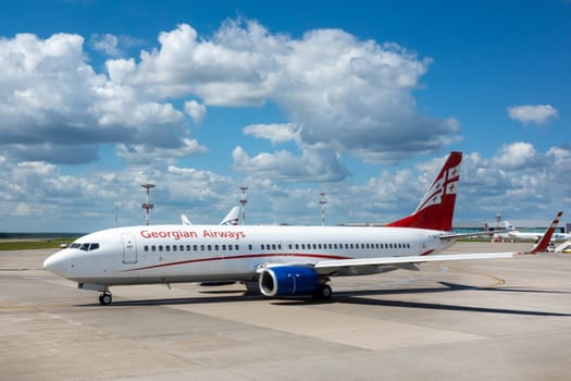 July 2, 2019, Moscow, Russia. Airplane Boeing 737-800 Airzena Georgian Airways at Vnukovo airport in Moscow.