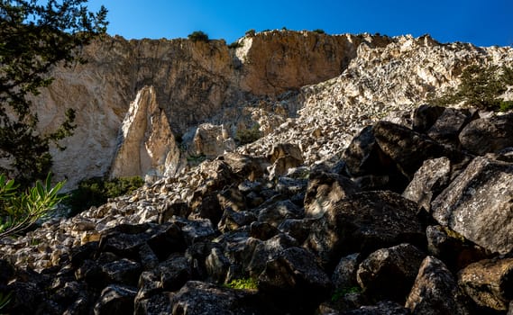 Stones on the slopes of the Avakas mountain gorge on the island of Cyprus.