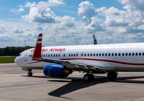 July 2, 2019, Moscow, Russia. Airplane Boeing 737-800 Airzena Georgian Airways at Vnukovo airport in Moscow.