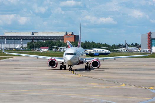 July 2, 2019, Moscow, Russia. Airplane Boeing 737-800 Rossiya - Russian Airlines at Vnukovo airport in Moscow.