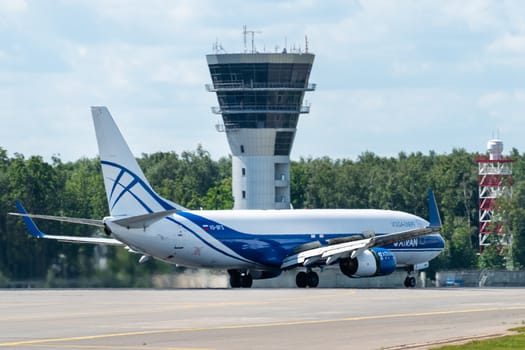 July 2, 2019, Moscow, Russia. Airplane Boeing 737-800F ATRAN - Aviatrans Cargo Airlines at Vnukovo airport in Moscow.