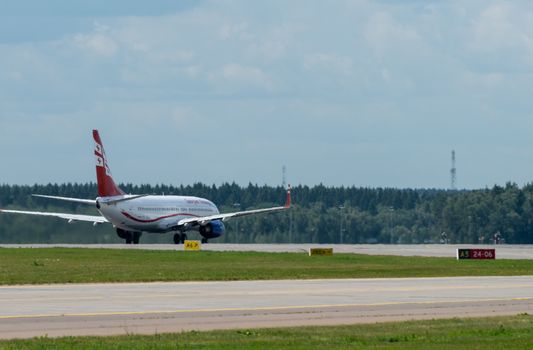 July 2, 2019, Moscow, Russia. Airplane Boeing 737-800 Airzena Georgian Airways at Vnukovo airport in Moscow.