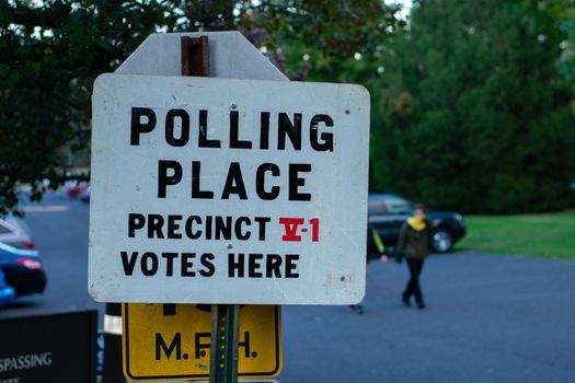 November 3, 2020 - Elkins Park, Pennsylvania: A Polling Place Sign at Gratz College on Election Day in Elkins Park, Pennsylvania