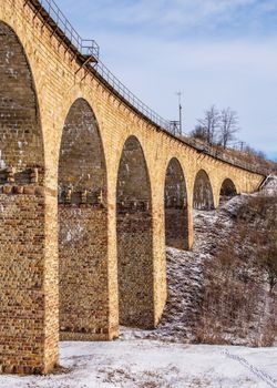 Plebanivka, Ukraine 01.06.2020. Viaduct in Plebanivka village, Terebovlyanskiy district of Ukraine, on a sunny winter day