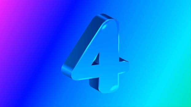 Digital number 4, 3D - illustration set against a backdrop of spectacular orange, purple and blue colors. For your works, illustrations and projects.