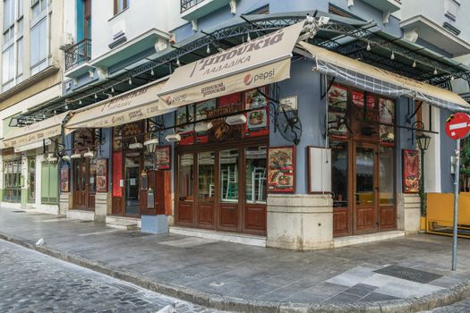 Day view of closed restaurant at Ladadika area, due to lockdown covid-19 measures.