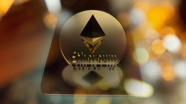 Ethereum coins on tablet for business content 3d rendering.