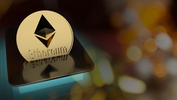 Ethereum coins on tablet for business content 3d rendering.