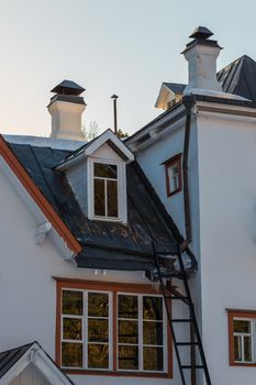 white plaster mansion outdoor fragment of facade details