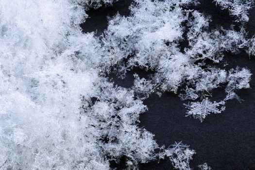 snow array with high magnification winter background.