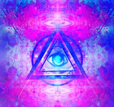 All seeing eye inside triangle pyramid.