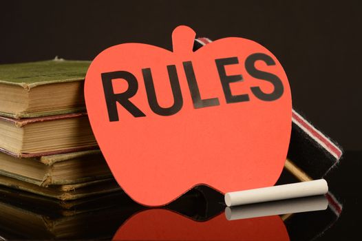 A red apple emphasising classroom rules outlined with copyspace.