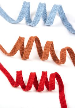 set colorful curl spiral eco natural cotton flat cord lace for shoes bindweed strand rope lasso on white background