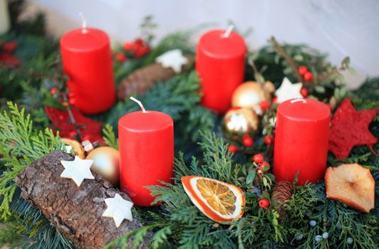 Advent wreath with four candles and decoration
