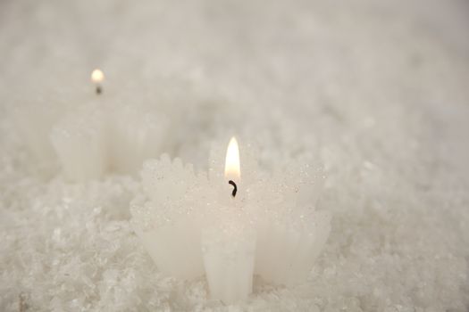 White Christmas glitter decoration with candlelight