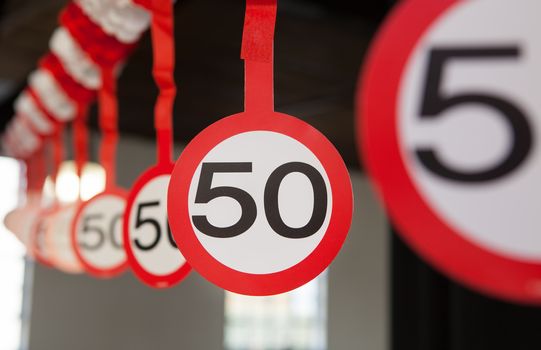 Hanging decoration for a 50th anniversary or birthday