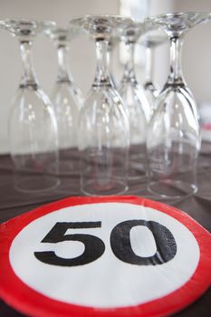A 50th anniversary party with champagne glasses
