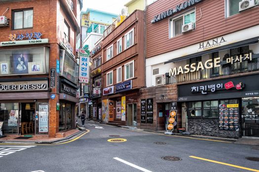 SEOUL,SOUTH KOREA - MARCH 29, 2018: Empty street near Hoehyeon Station in Seoul on 29 March 2018 in winter