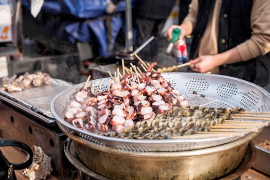 Steamed Octopus Legs  street food at Myeong-dong, Seoul, South Korea