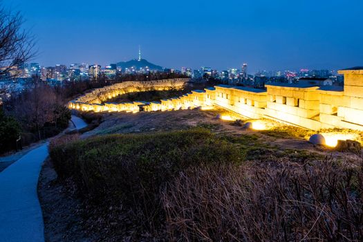 Cityscape night view of Seoul and Namsan Seoul Tower, South Korea