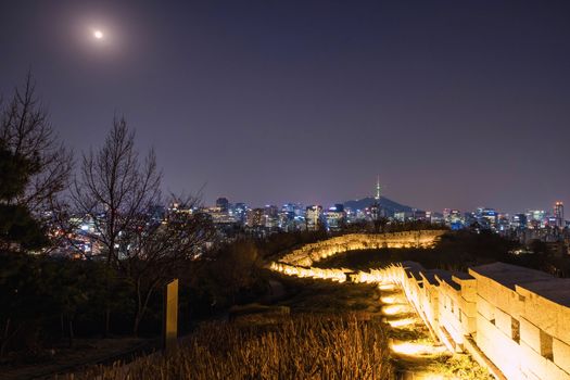 Cityscape night view of Seoul and Namsan Seoul Tower, South Korea