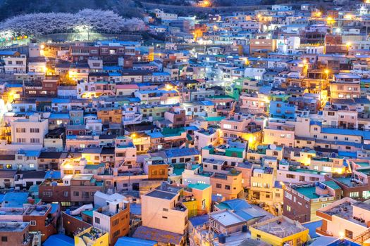 Night view of Gamcheon Culture Village, Busan, South Korea.