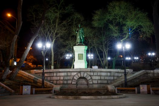 Monument to Sergei Lazo in Vladivostok at night