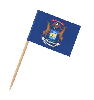 Small paper US-state flag on wooden stick - Michigan - Isolated on white