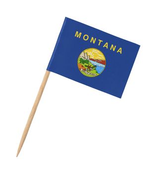 Small paper US-state flag on wooden stick - Montana- Isolated on white