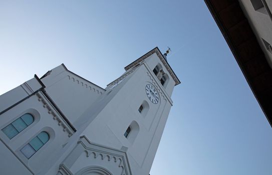 Eisscholl, Switzerland on july 17, 2020: The restored church of the small village of Eisscholl, Switzerland