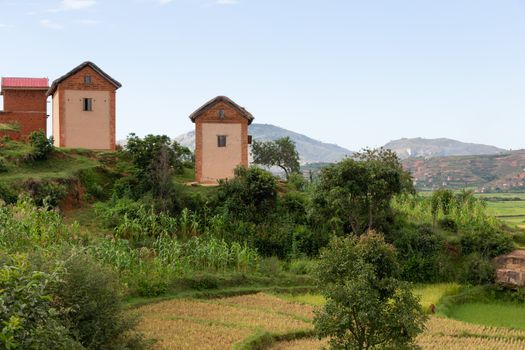 Residential houses of the local population surrounded by beautiful nature.