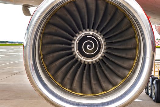 Turboprop aircraft engine closeup shot