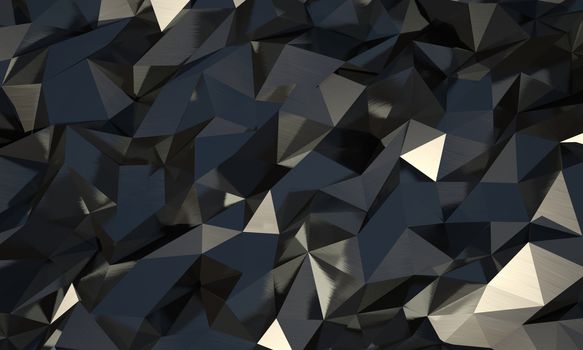Abstract triangle polygonal black crystal background, geometrical backdrop. 3D render. Dark background, low-poly style, business design template, illustration for graphic design, banner or poster.