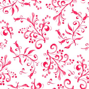 Floral seamless pattern with leaves and berries. Hand drawing. Background for cover, image for blog, design for wallpapers, textiles, fabrics.