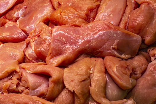 Pieces of fresh turkey meat. Healty eating.