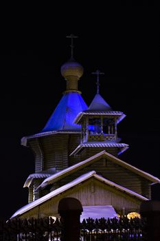 wooden Orthodox church. Front view.