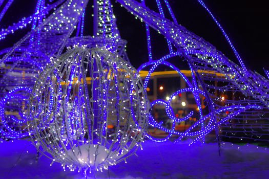New Year's glowing installation. Front view.