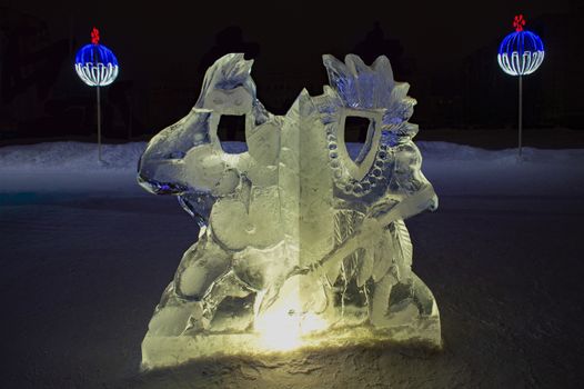 ice installation in winter on the street. Front view.