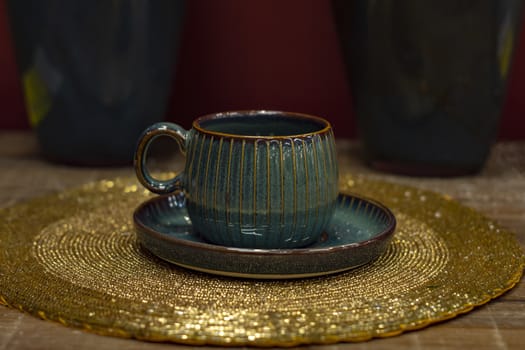 Green tea mug. Served holiday table.