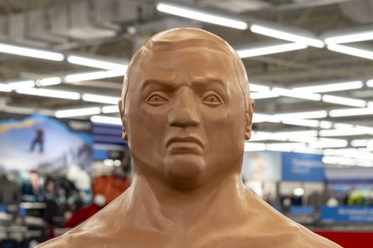 Mannequin is plastic for practice of wrestling techniques.View from the front.