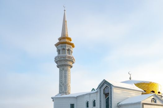 Muslim mosque in the Siberian city. View from below.