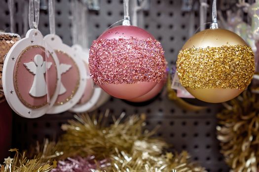 Christmas tree decorations for sale in a shop ahead of the festive season