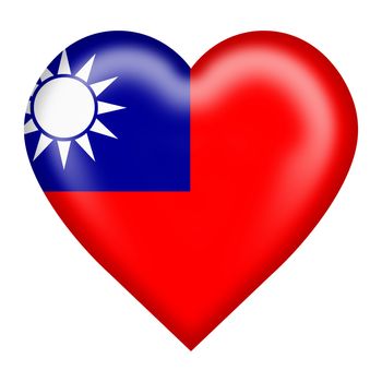 A Taiwan flag heart button isolated on white with clipping path 3d illustration Blue Sky White Sun Wholly Red Earth