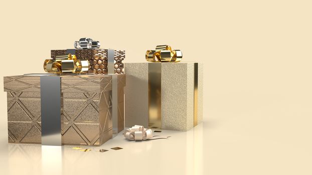 The gift box luxury on gold background 3d rendering.