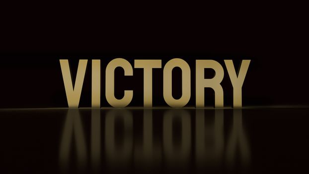 victory text gold surface in black background 3d rendering.