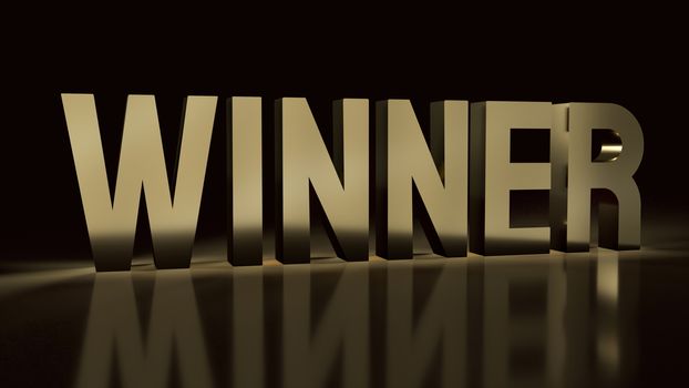 The winner text gold surface in black background 3d rendering.
