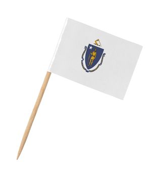 Small paper US-state flag on wooden stick - Massachusetts - Isolated on white